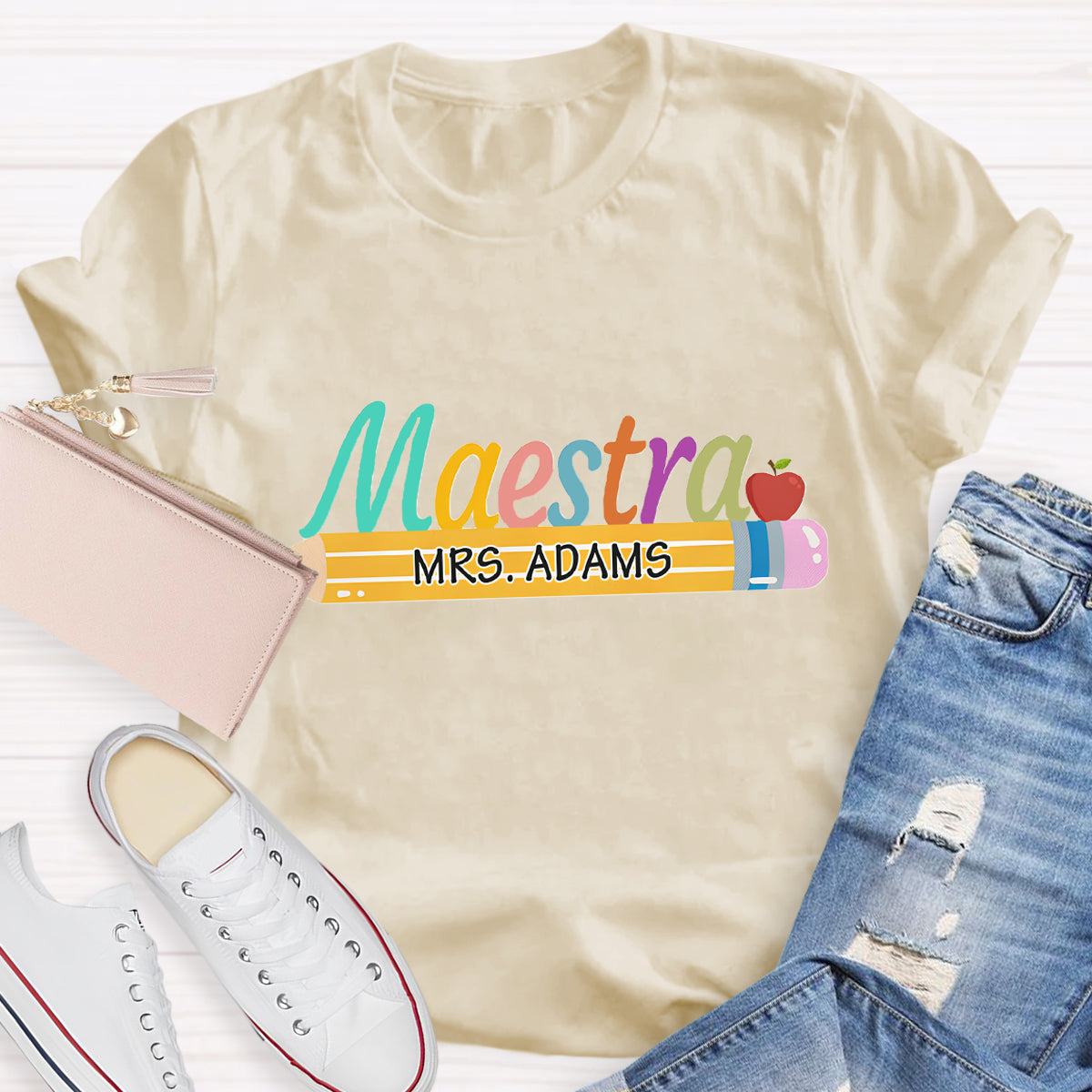 Personalized Maestra Teacher Name Mrs.Adams Teacher T-Shirt