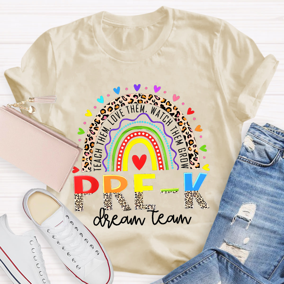 Personalized Grade Dream Team Colorful Heart T-Shirt
