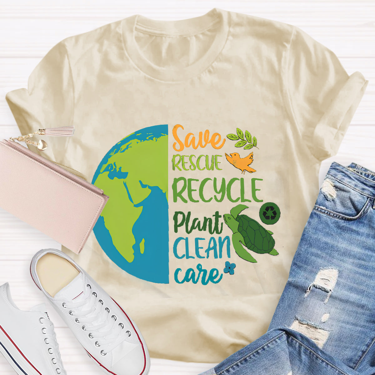 Save Rescue Recycle Plant Clean Care Earth Day T-Shirt