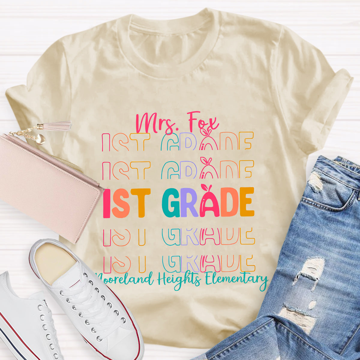 Personalize Name Grade And School Name Teacher T-Shirt