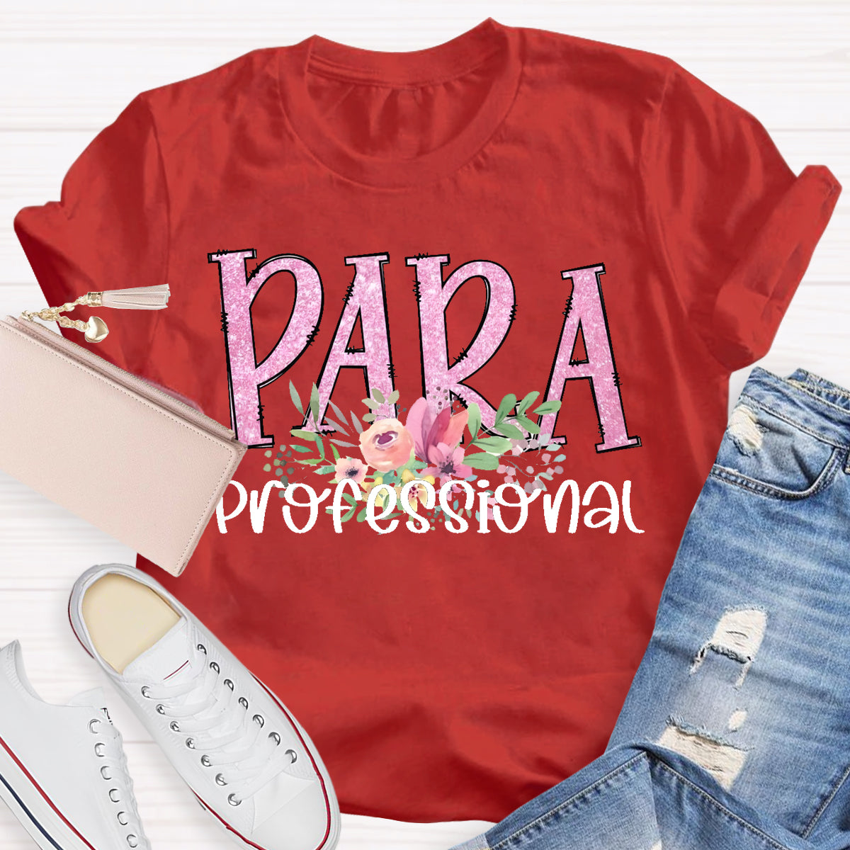 Para Professional Pink Flower Teacher T-Shirt