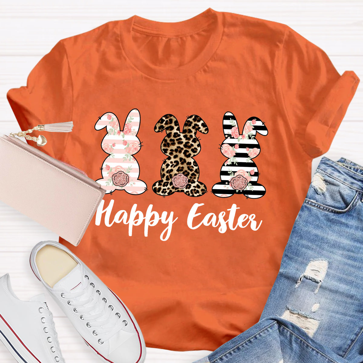Happy Easter Cute Live Floral Bunny Teacher T-Shirt