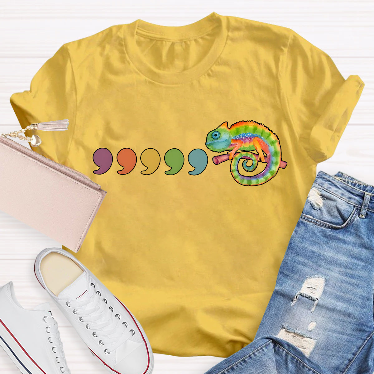 Comma Comma Chameleon Teacher T-Shirt
