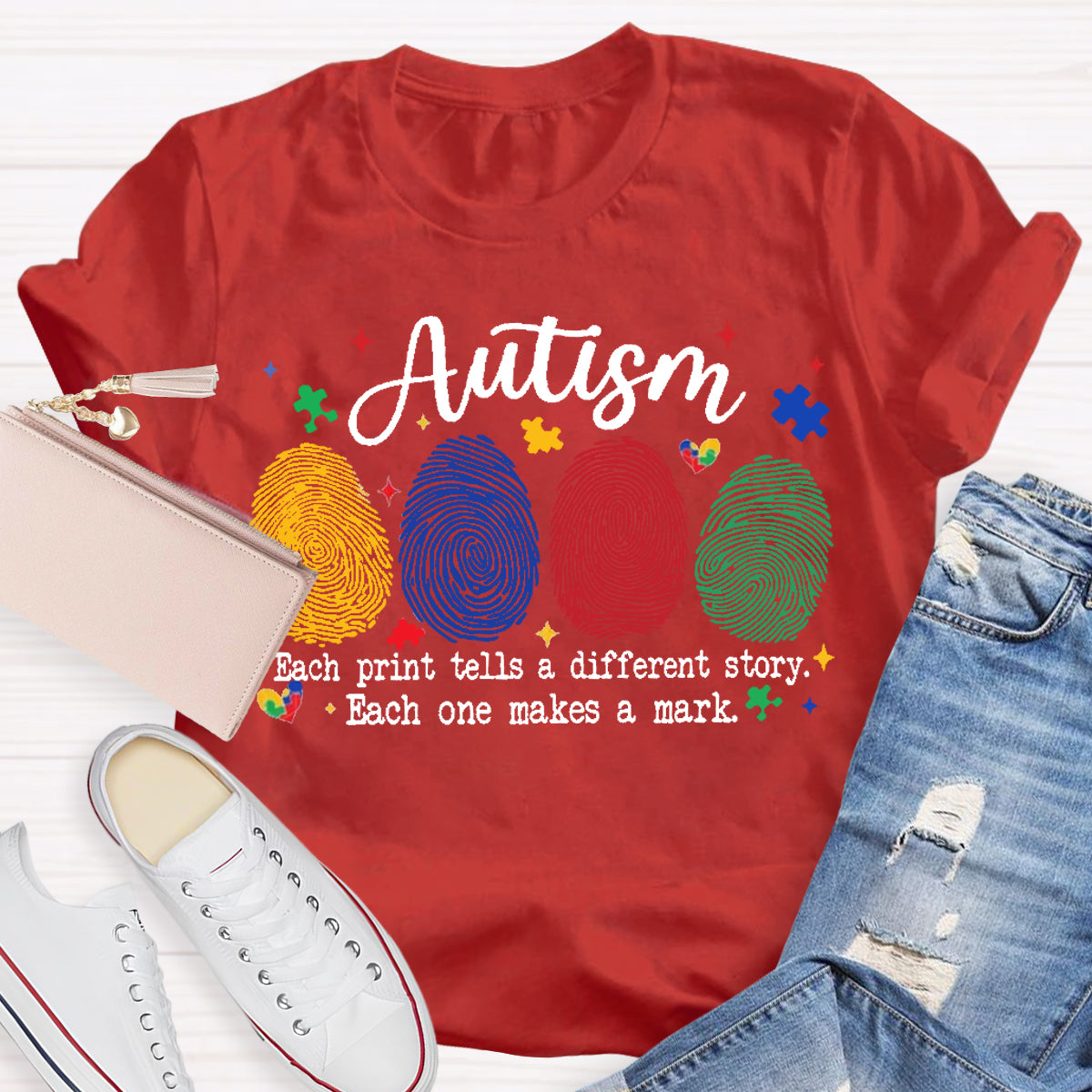 Autism Each One Makes A Mark Teacher T-Shirt