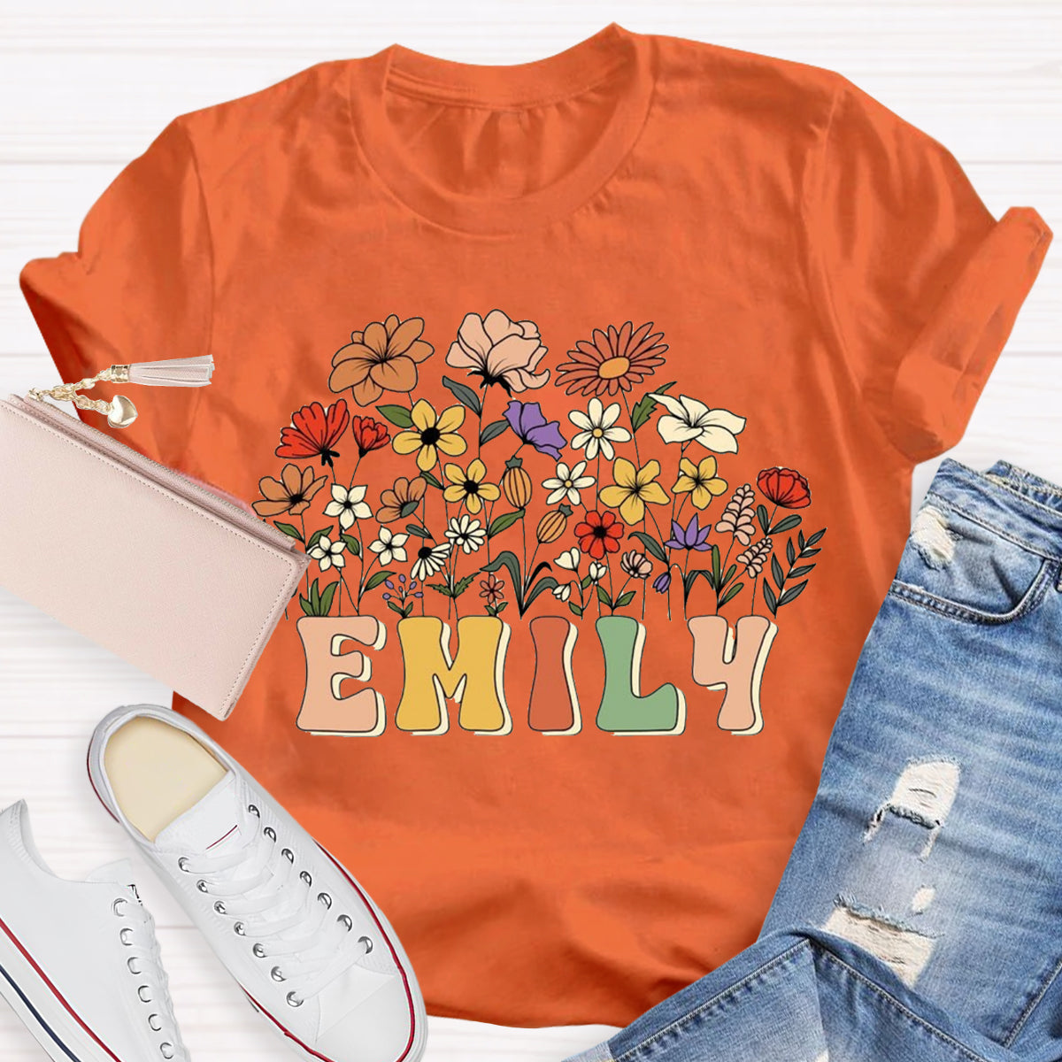 Personalized Teacher Name Floral T-Shirt