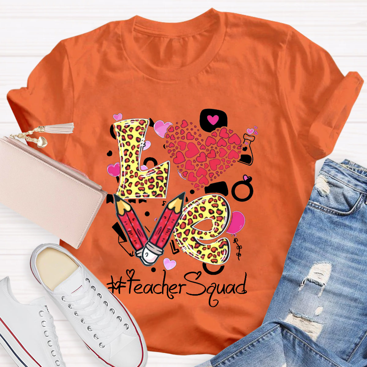 Pink Love Teacher Squad T-Shirt