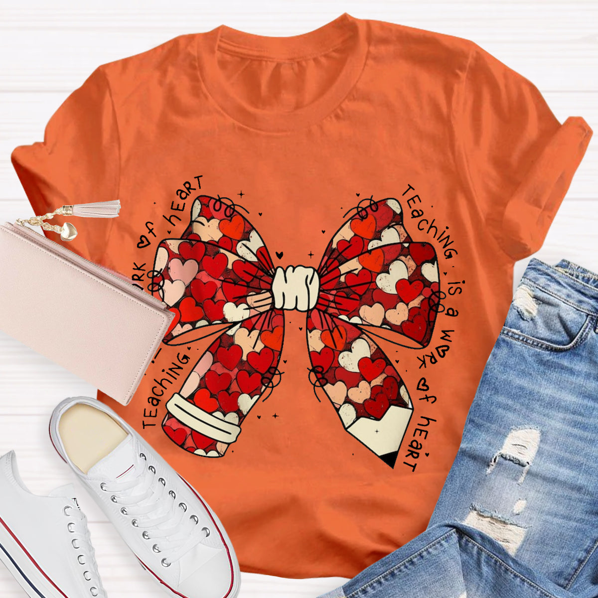 Teacher Valentine Coquette Bow Pencil T-Shirt