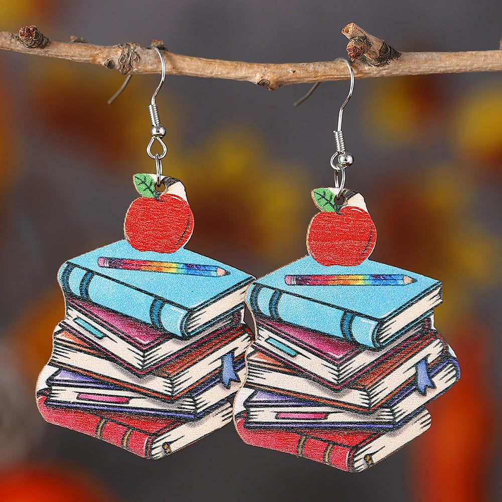 Apple Of The Classroom Wooden Earrings