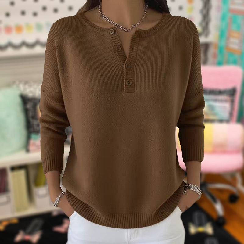 Women’s Cozy Knit V-Neck Button Sweater