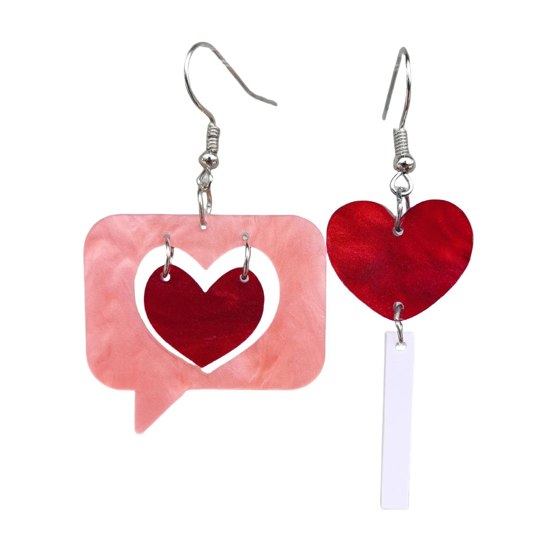 Valentine'S Day Pink And Red Sequined Heart Earrings