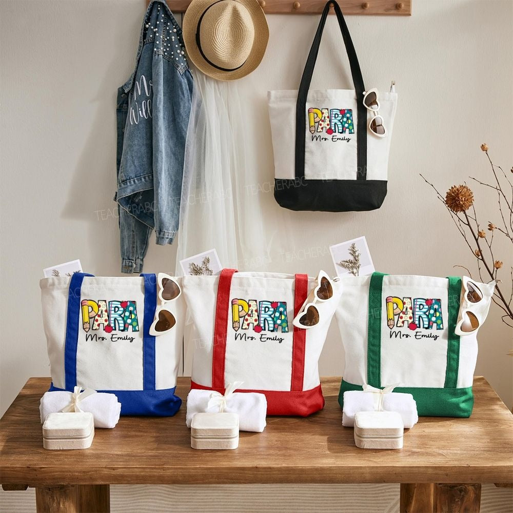 Personalized Para Teacher Name Daily Color-Blocked Canvas Bag