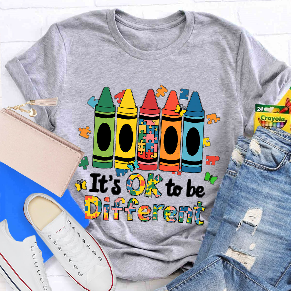 It's Ok To Be Different Colored Crayons T-Shirt