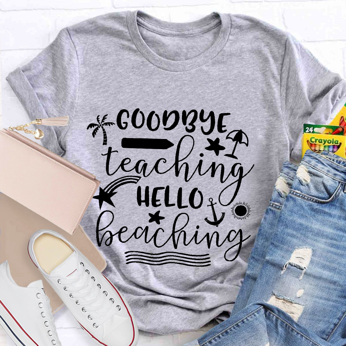 Goodbye Teaching Hello Beaching Teacher T-Shirt