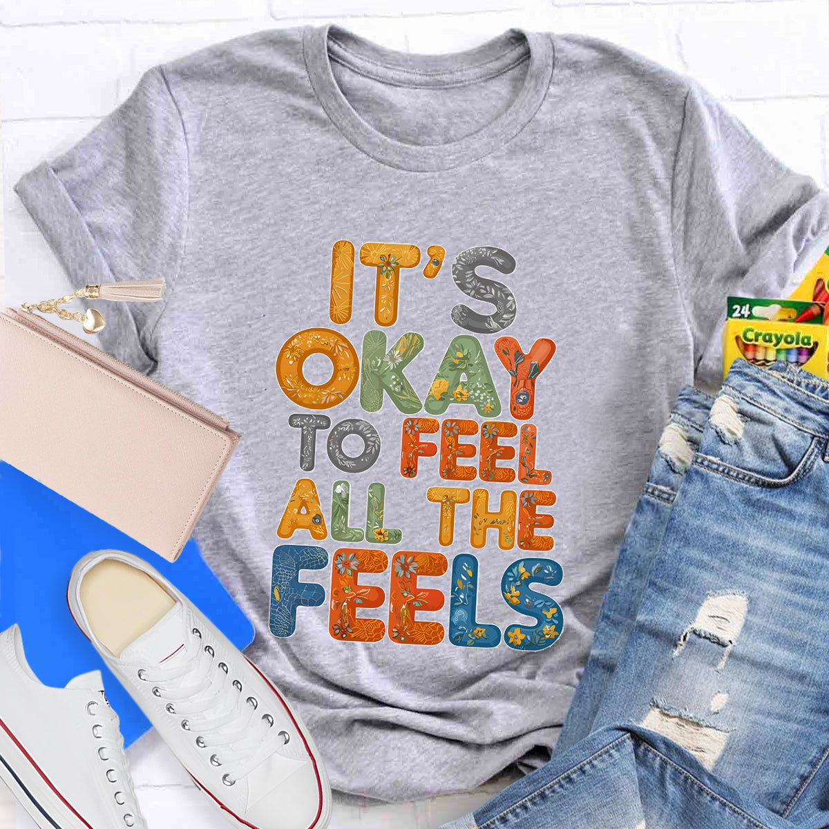 It's Okay To Feel All The Feels Retro Prints T-Shirt