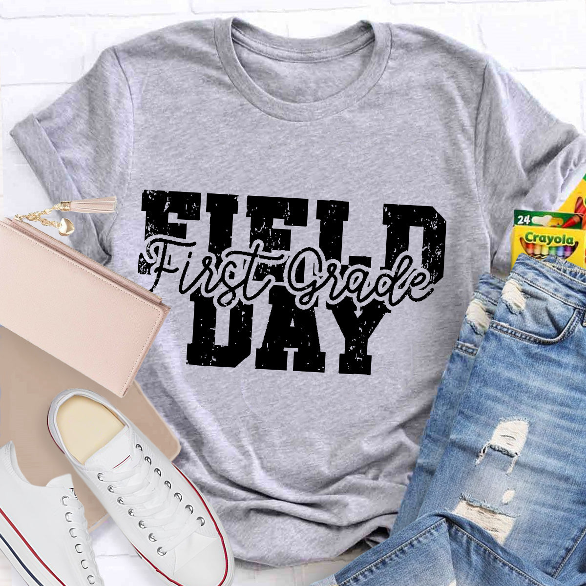 Personalized Grade Field Day Black Letter Teacher T-Shirt