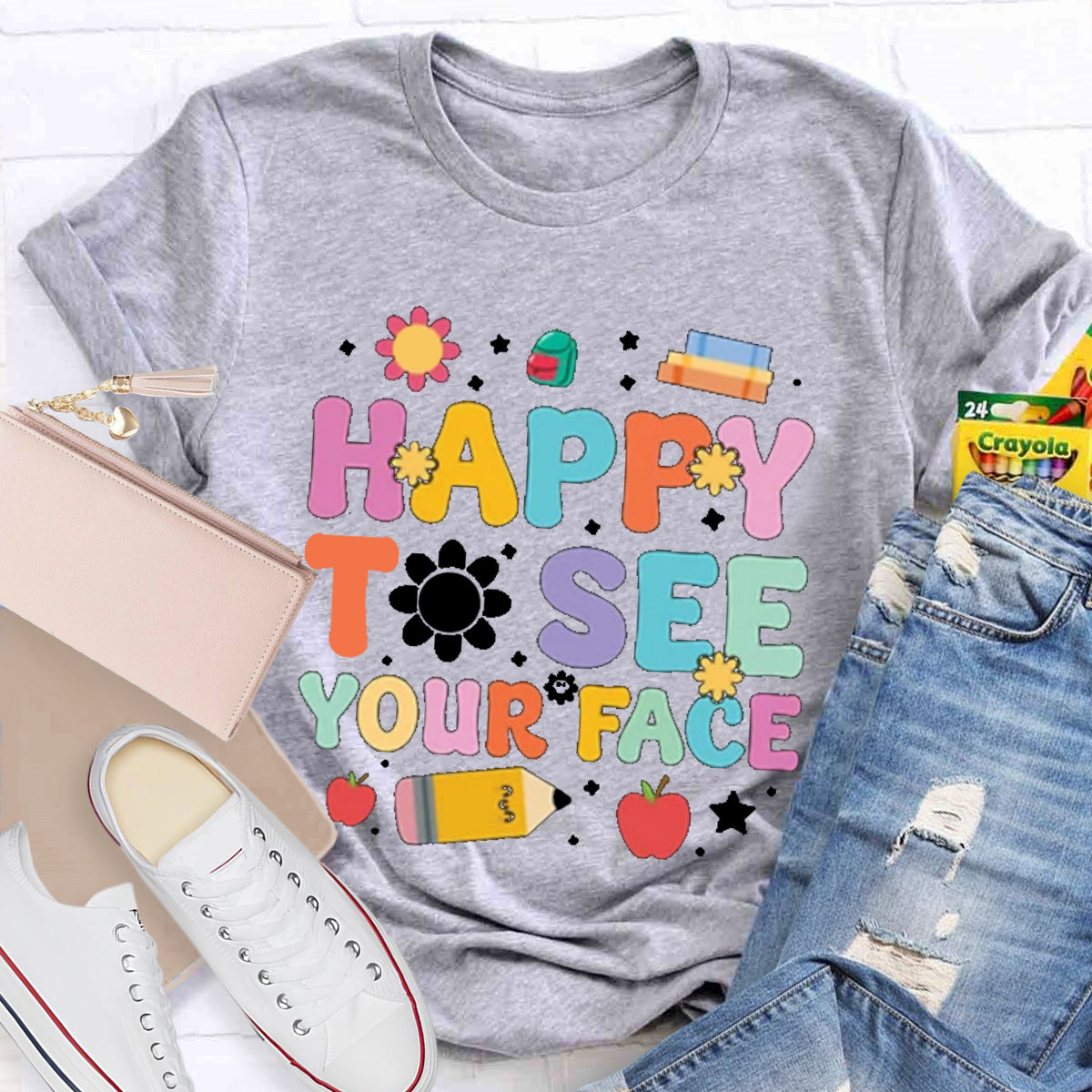 Happy To See Your Face Red Apple Teacher T-Shirt