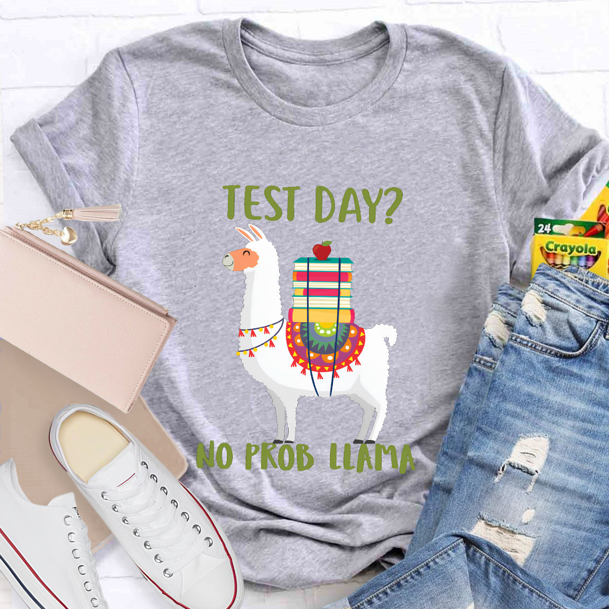 Test Day No Prob Llama Funny Teacher T-Shirt