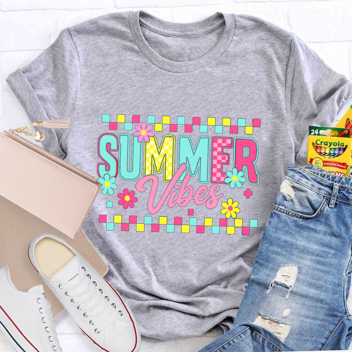 Floral Summer Vibes Teacher T-Shirt