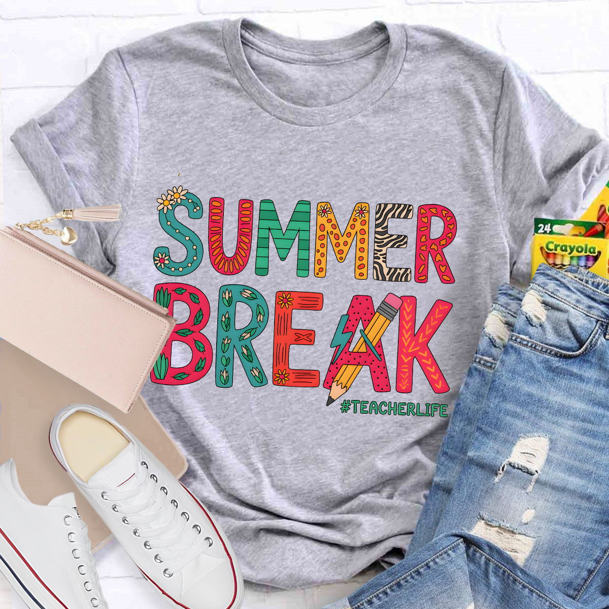 Summer Break Teacher Life Pencil Teacher T-Shirt