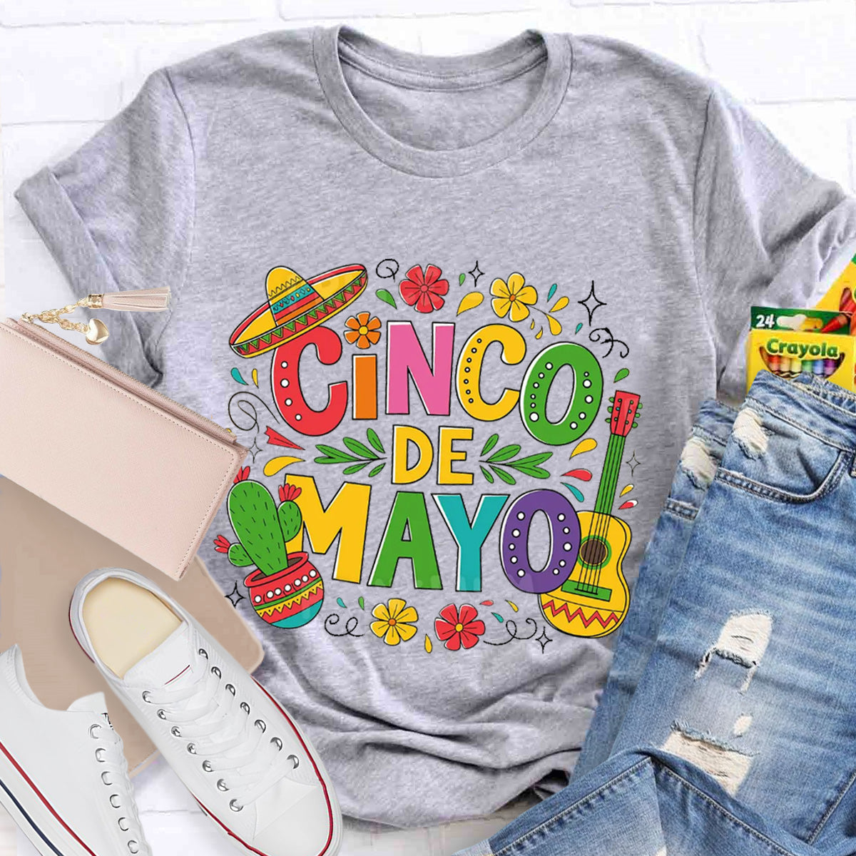 Cinco De Mayo Red Flower Teacher T-Shirt