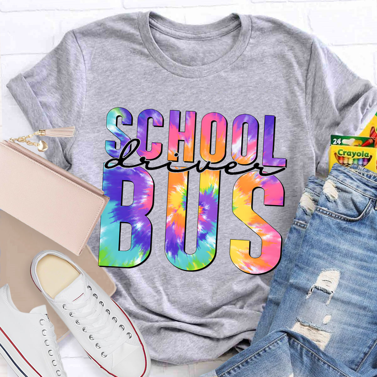 Colorful Printed School Bus Driver T-Shirt