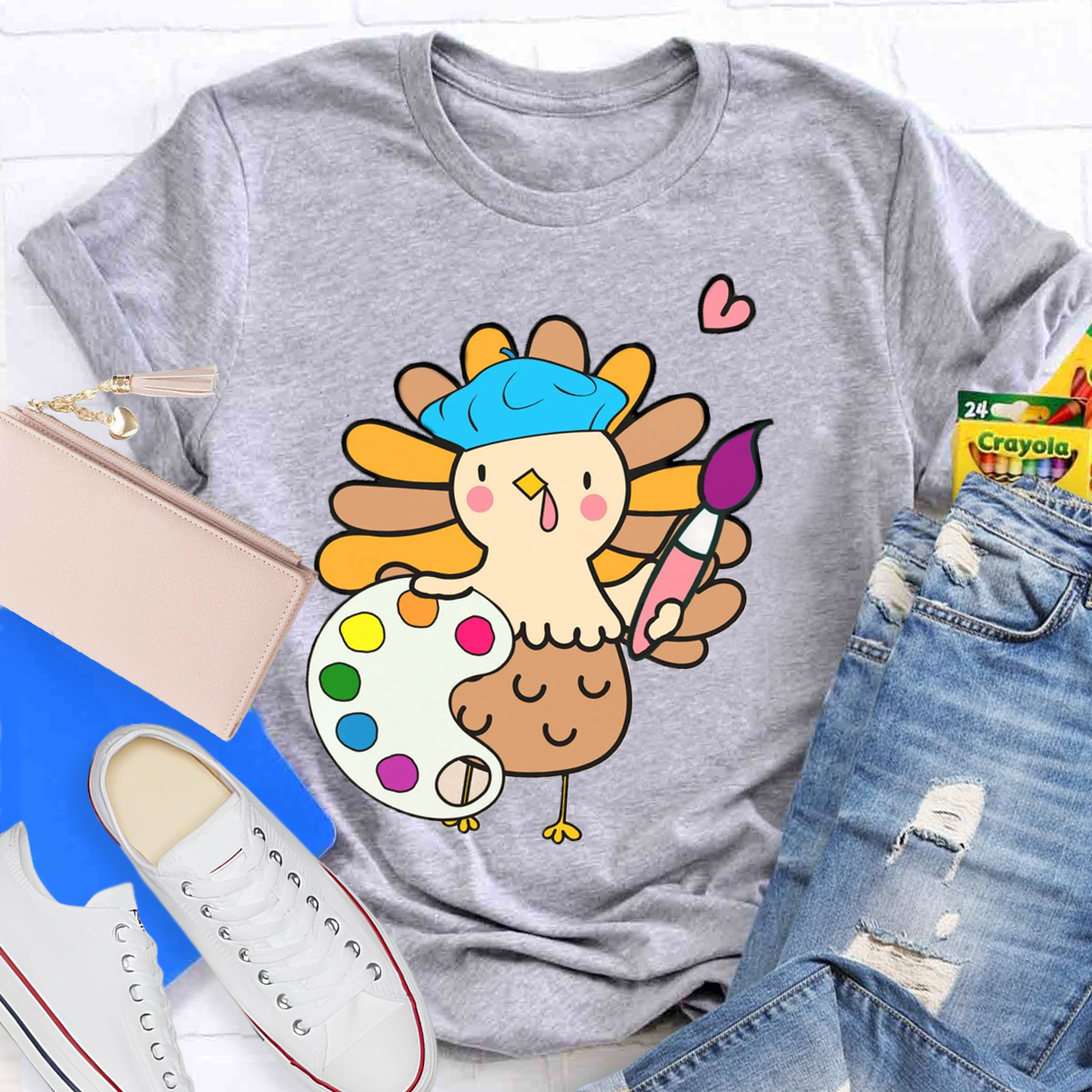 Art Teacher Thanksgiving Turkey Artist T-Shirt