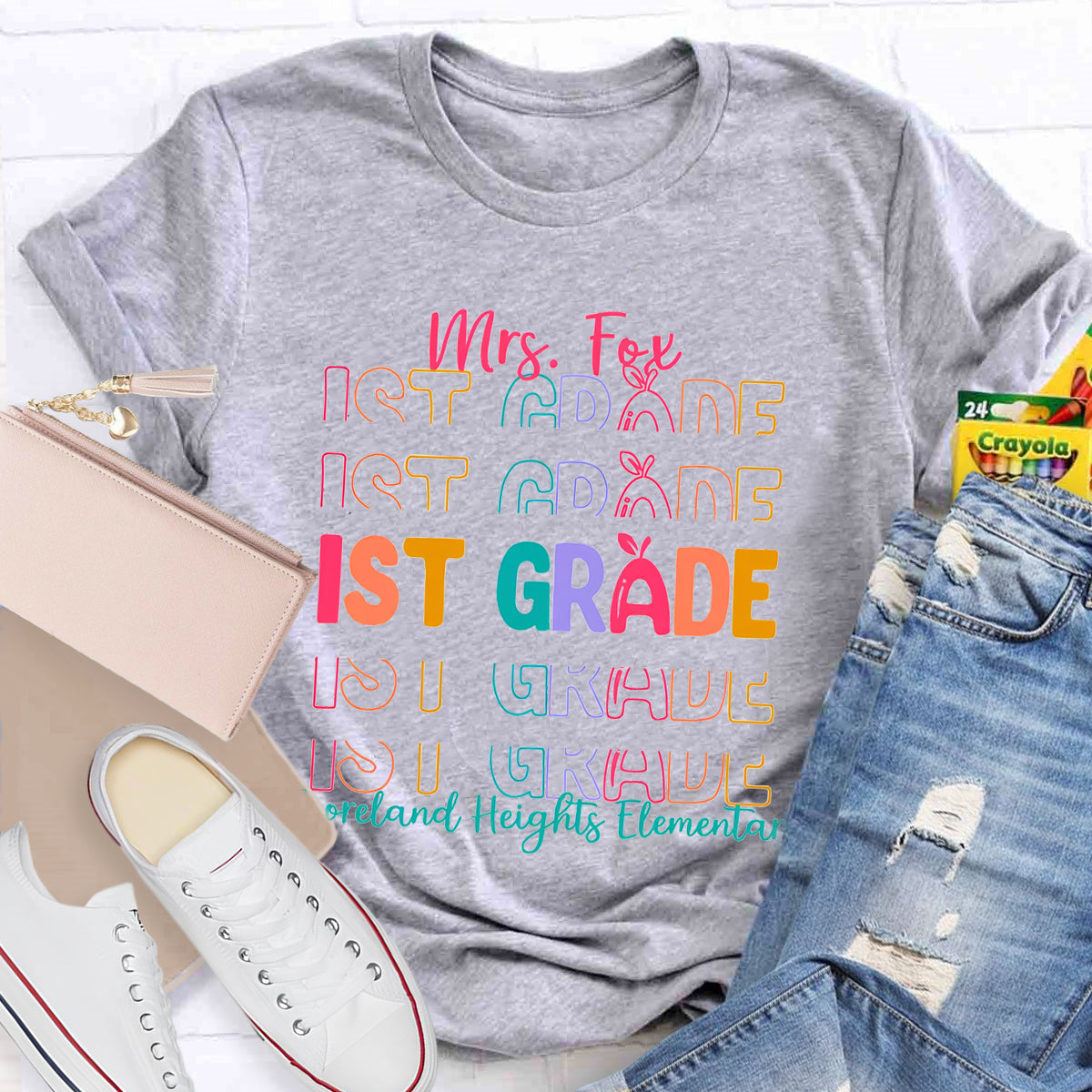 Personalize Name Grade And School Name Teacher T-Shirt