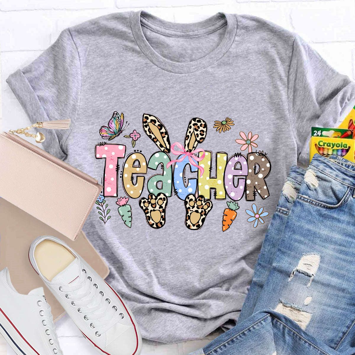 Leopard Happy Easter Bunny Teacher T-Shirt