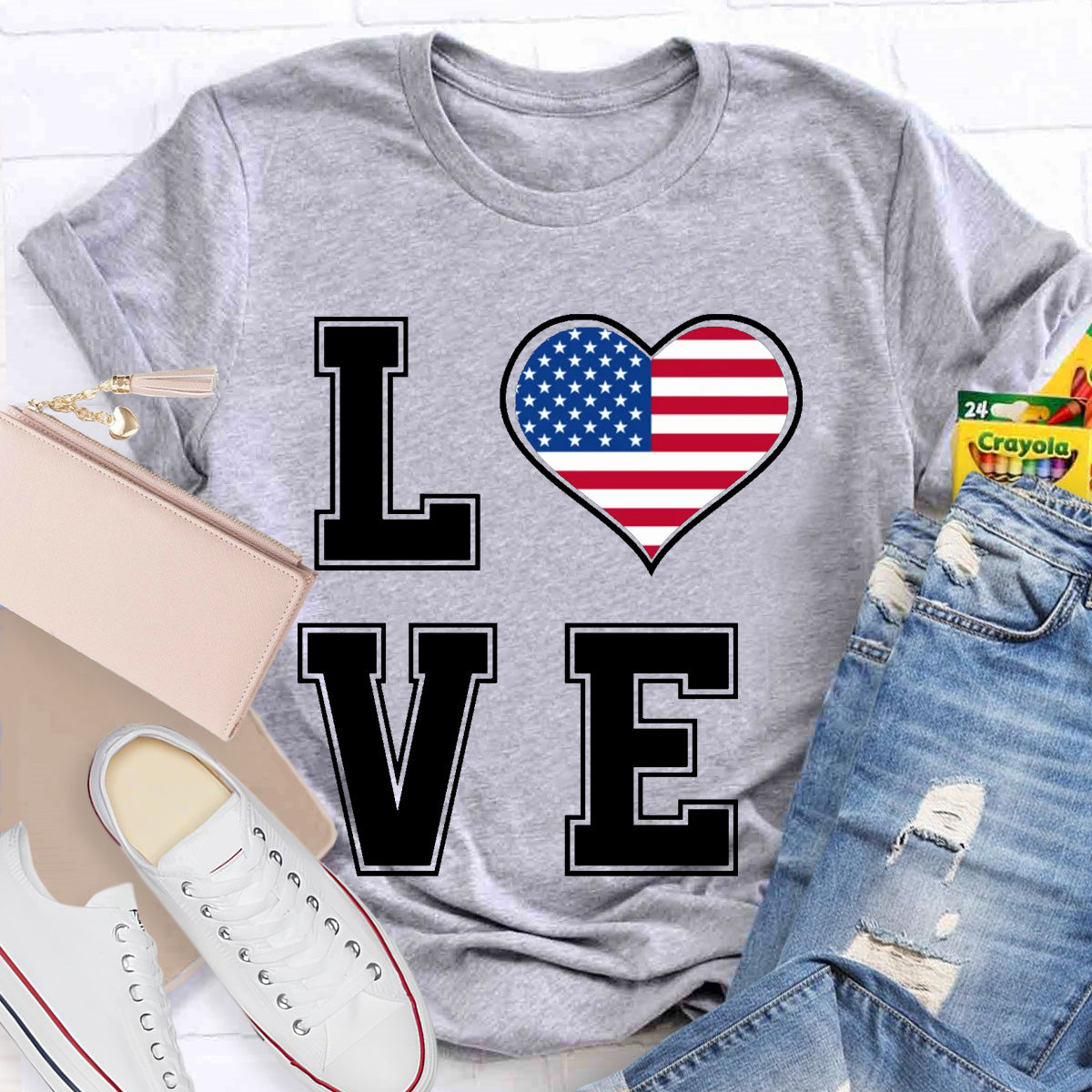 American Flag Love Teacher T-Shirt