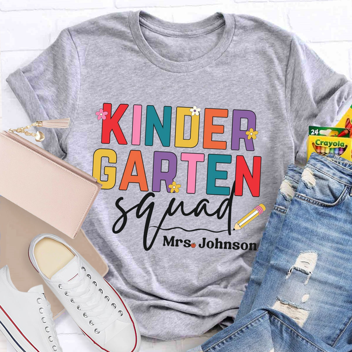 Personalized Grade And Name Teacher Squad Floral Pencil T-Shirt