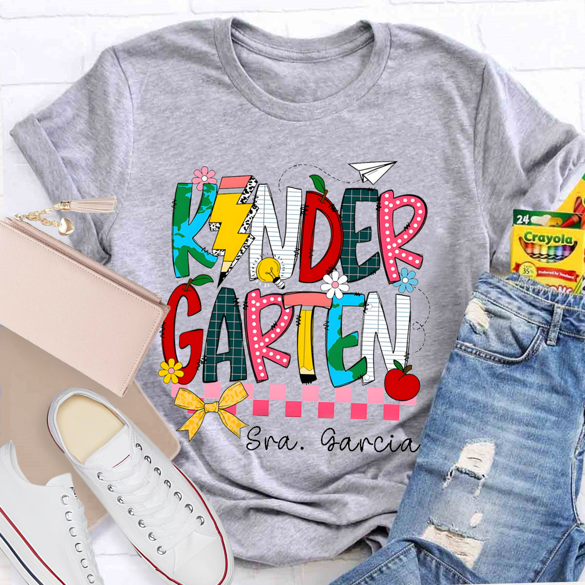 Personalized Grade And Name  Apple Pencil light Teacher T-Shirt