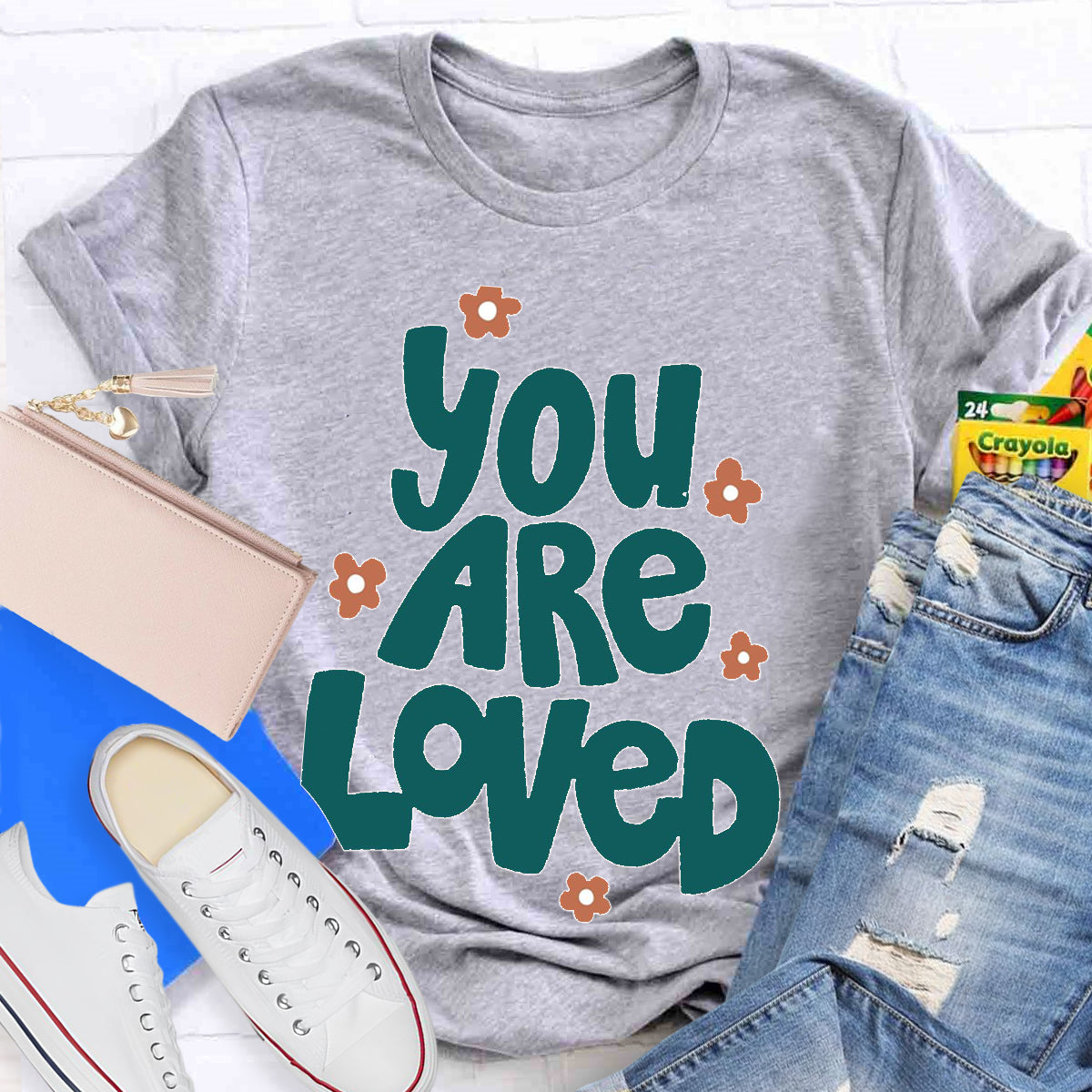 You Are Loved Pink Flower Teacher T-Shirt