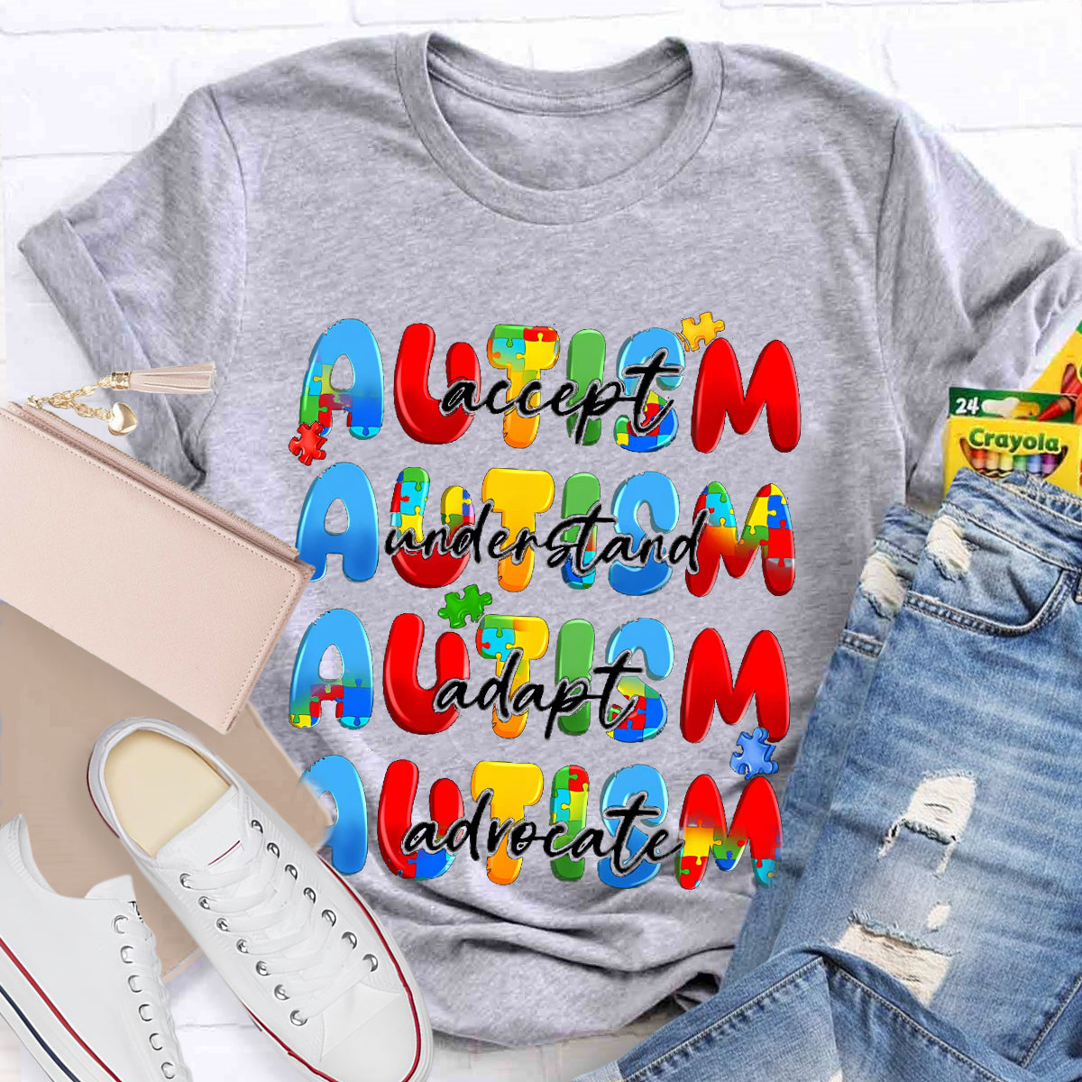 Autism Accept Advocate Adapt Teacher T-Shirt