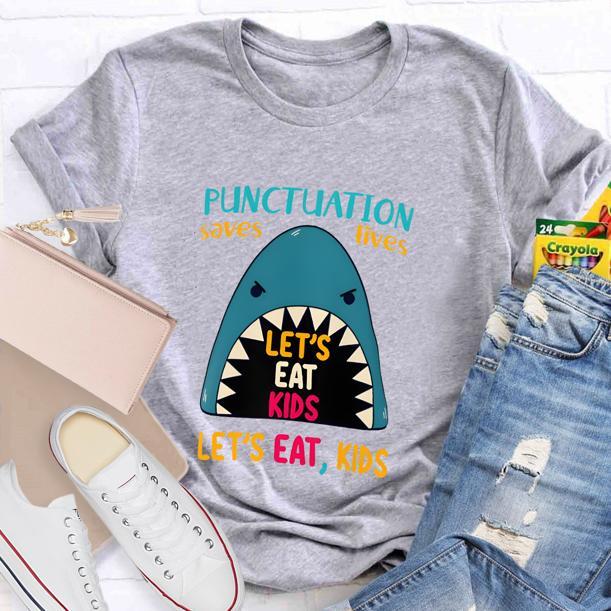 Punctuation Saves Lives The Blue Shark Teacher T-Shirt