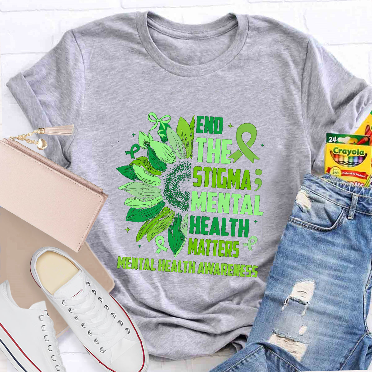 End The Stigma Mental Health Matters Teacher T-Shirt