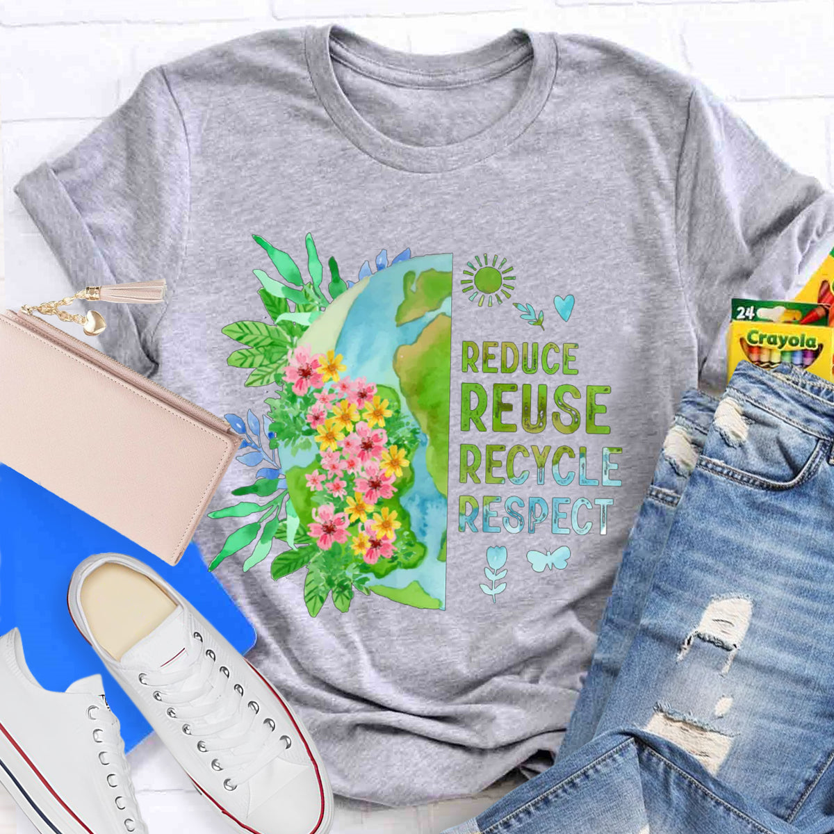 Recycle Respect Flower Planet Earth Day T-Shirt