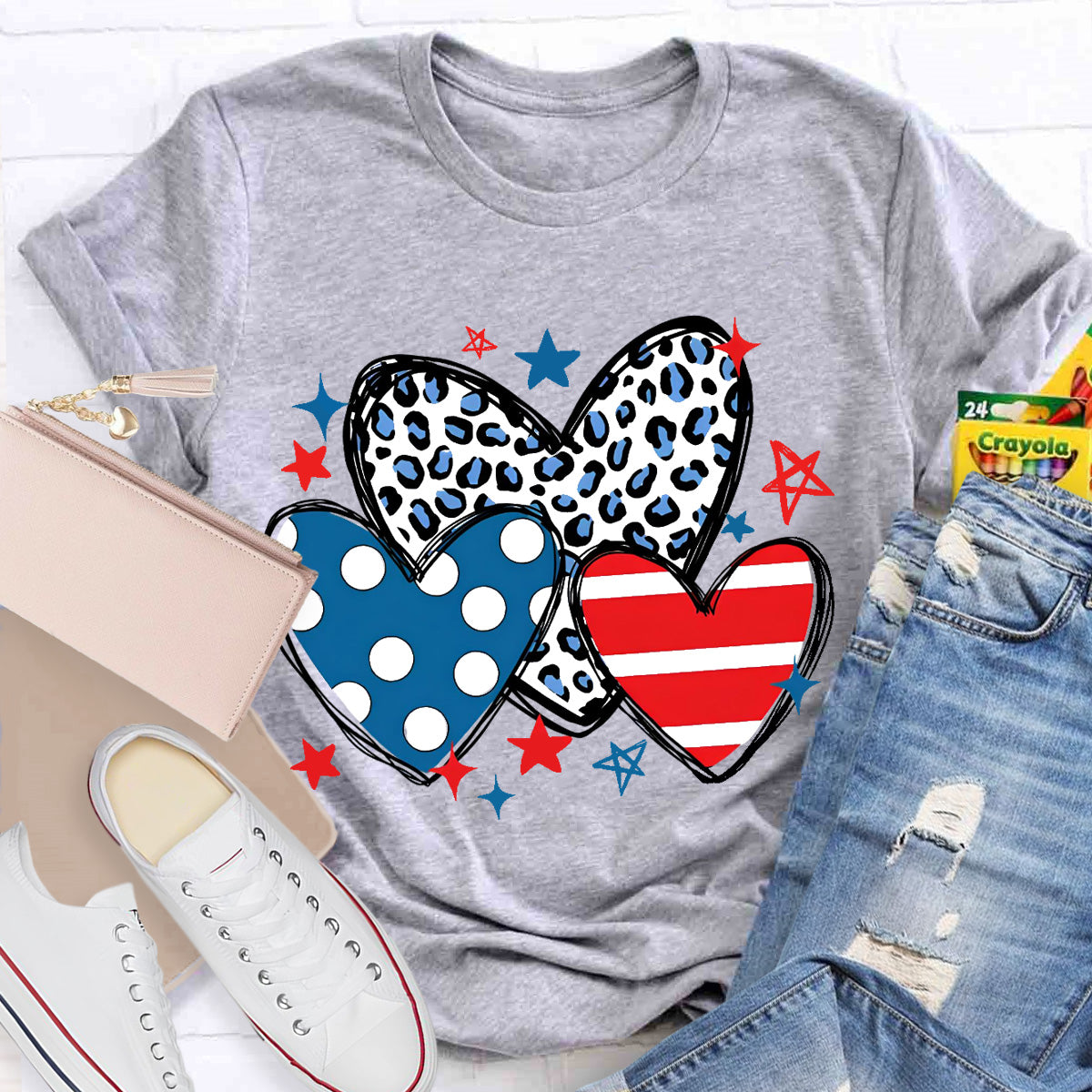 Three Heart And Stars Teacher T-Shirt