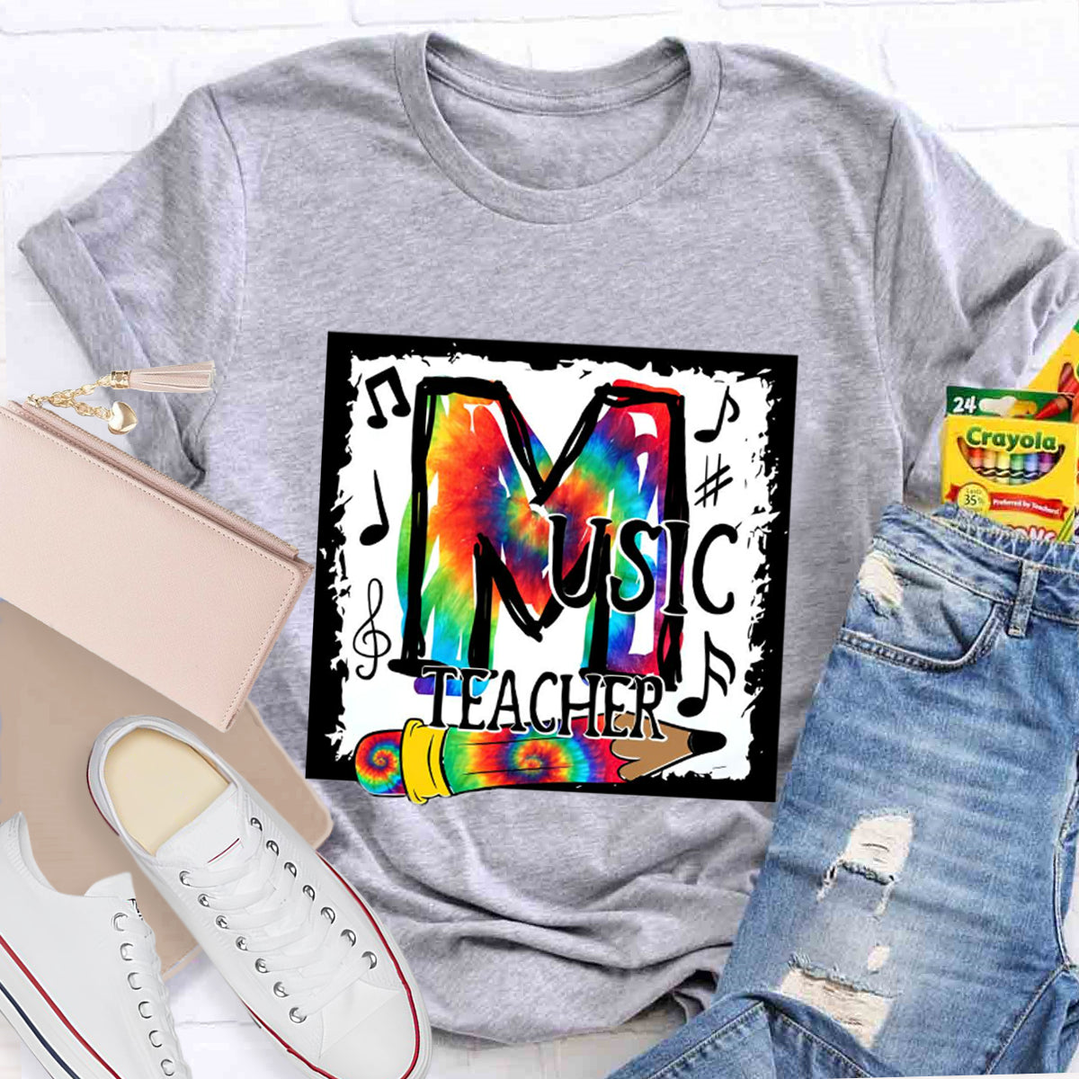 Colorful Music Note Teacher T-Shirt