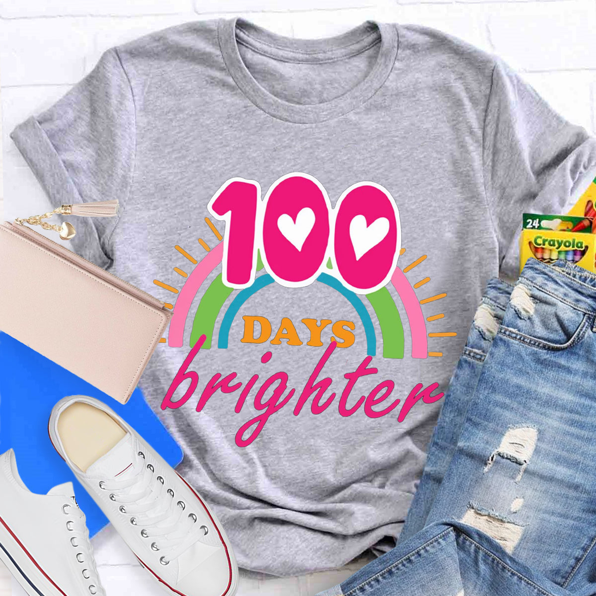 100 Days Brighter Pink Heart T-Shirt