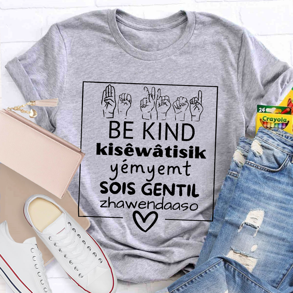 Various Languages Be Kind Heart Teacher T-Shirt