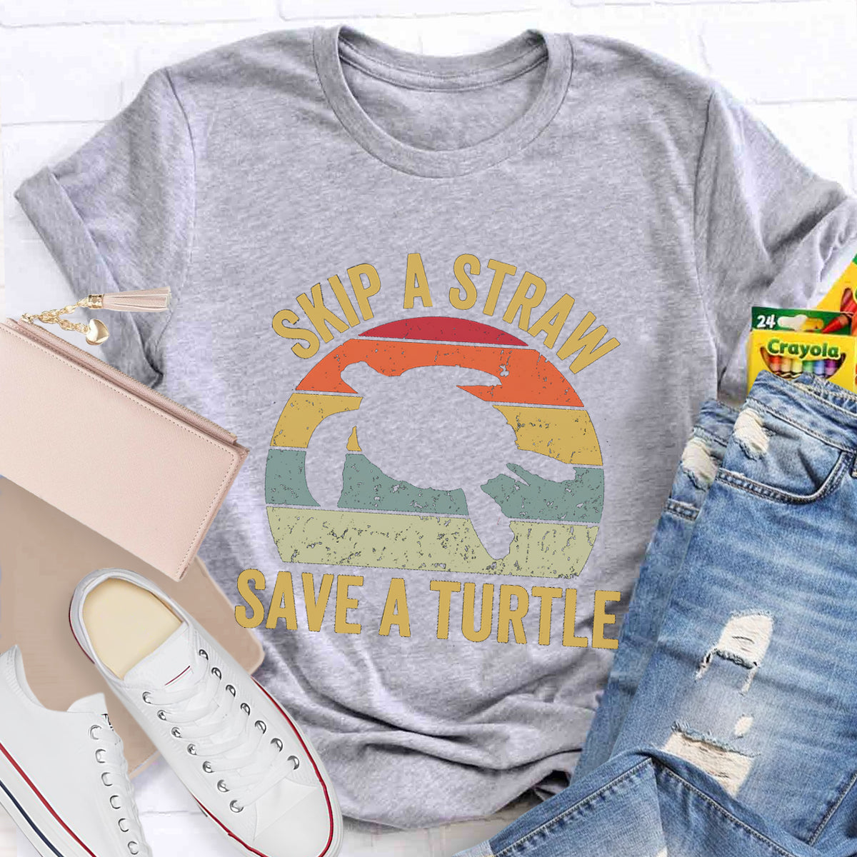 Skip A Straw Save A Turtle Earth Day T-Shirt