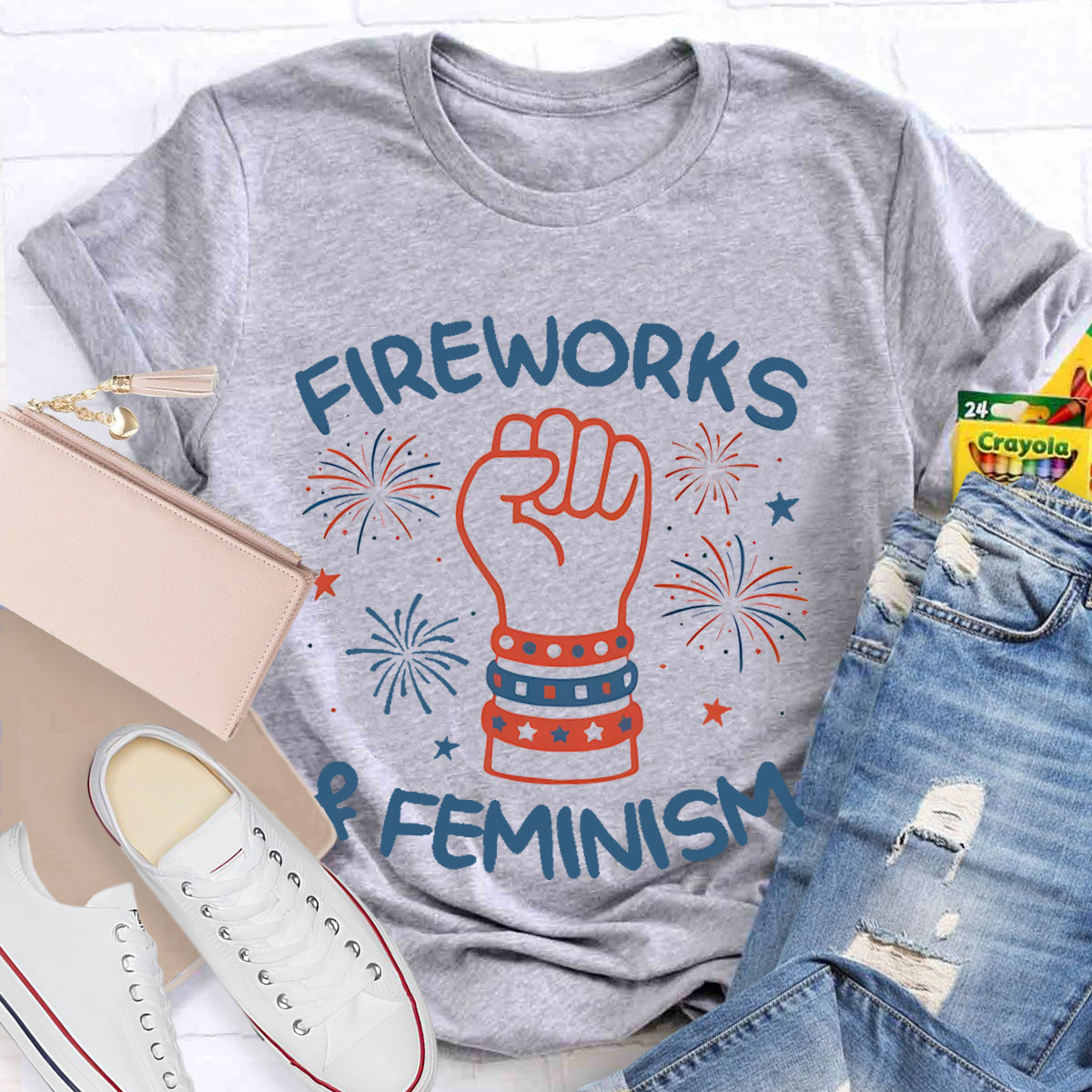 Fireworks And Feminism Teacher T-Shirt