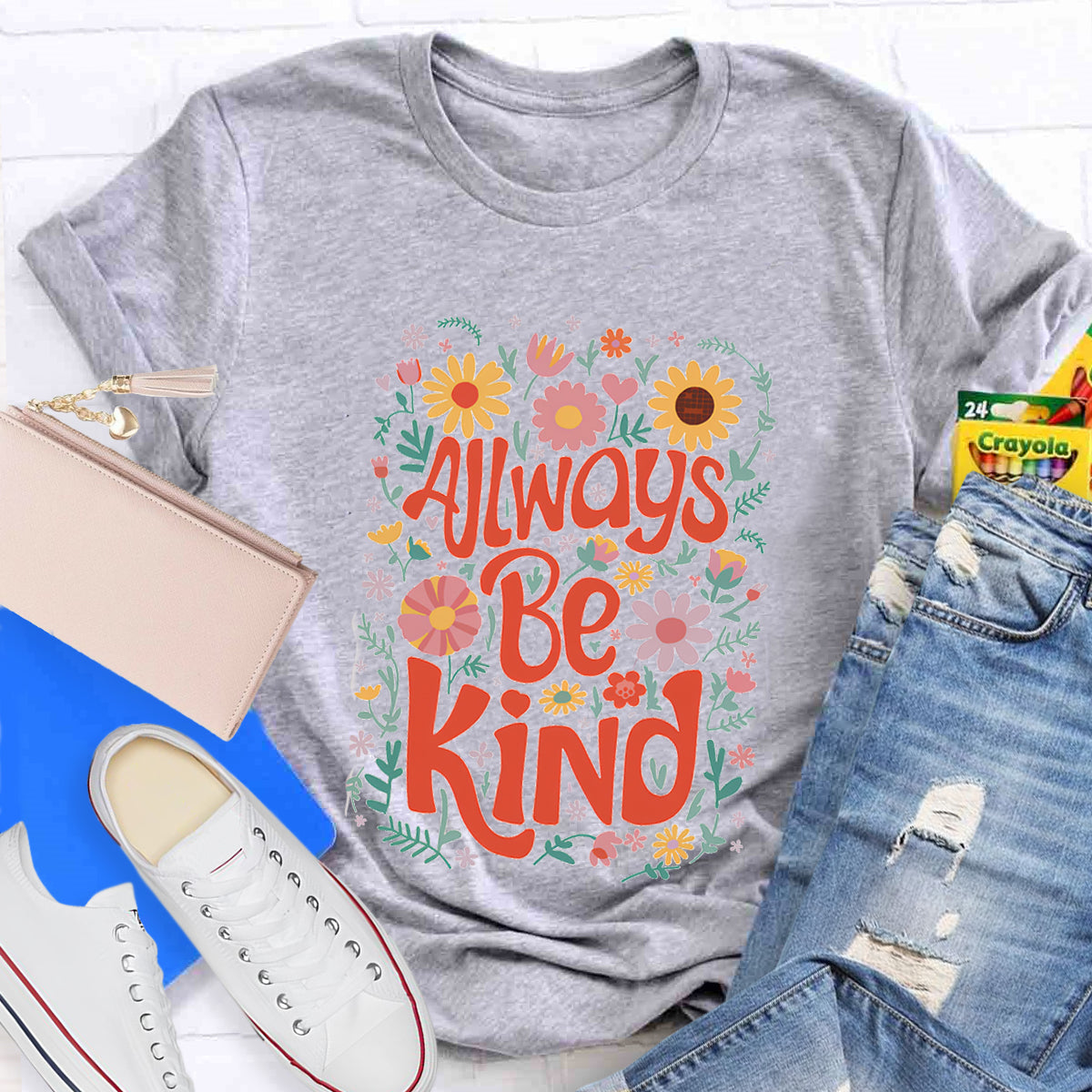 Always Be Kind Floral Teacher T-Shirt