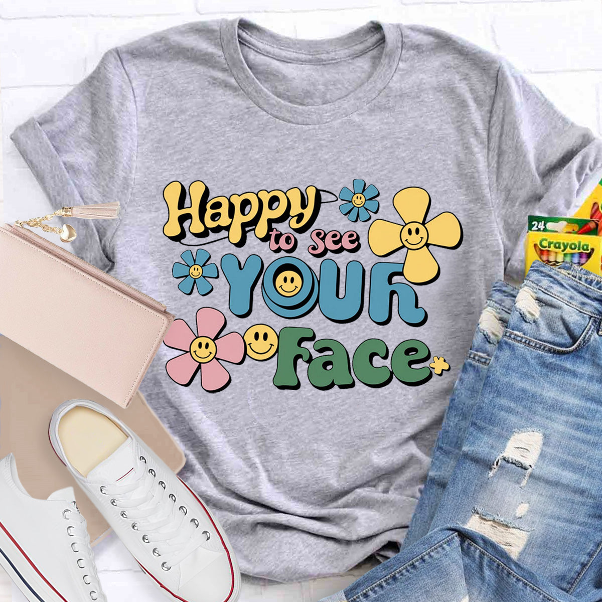 Happy To See Your Face Yellow Flower Teacher T-Shirt