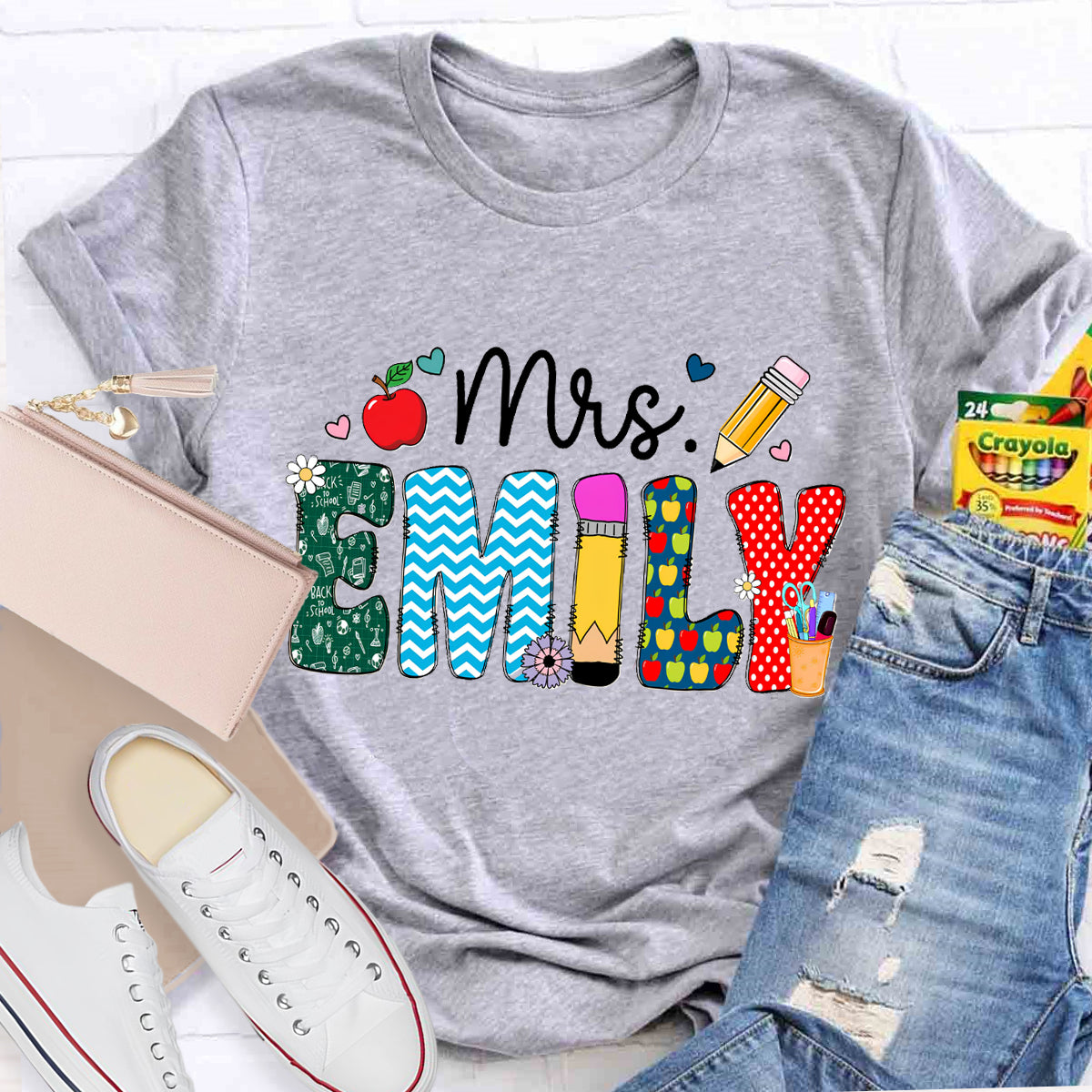 Personalized Name Beautiful Flower Emily Teacher T-Shirt
