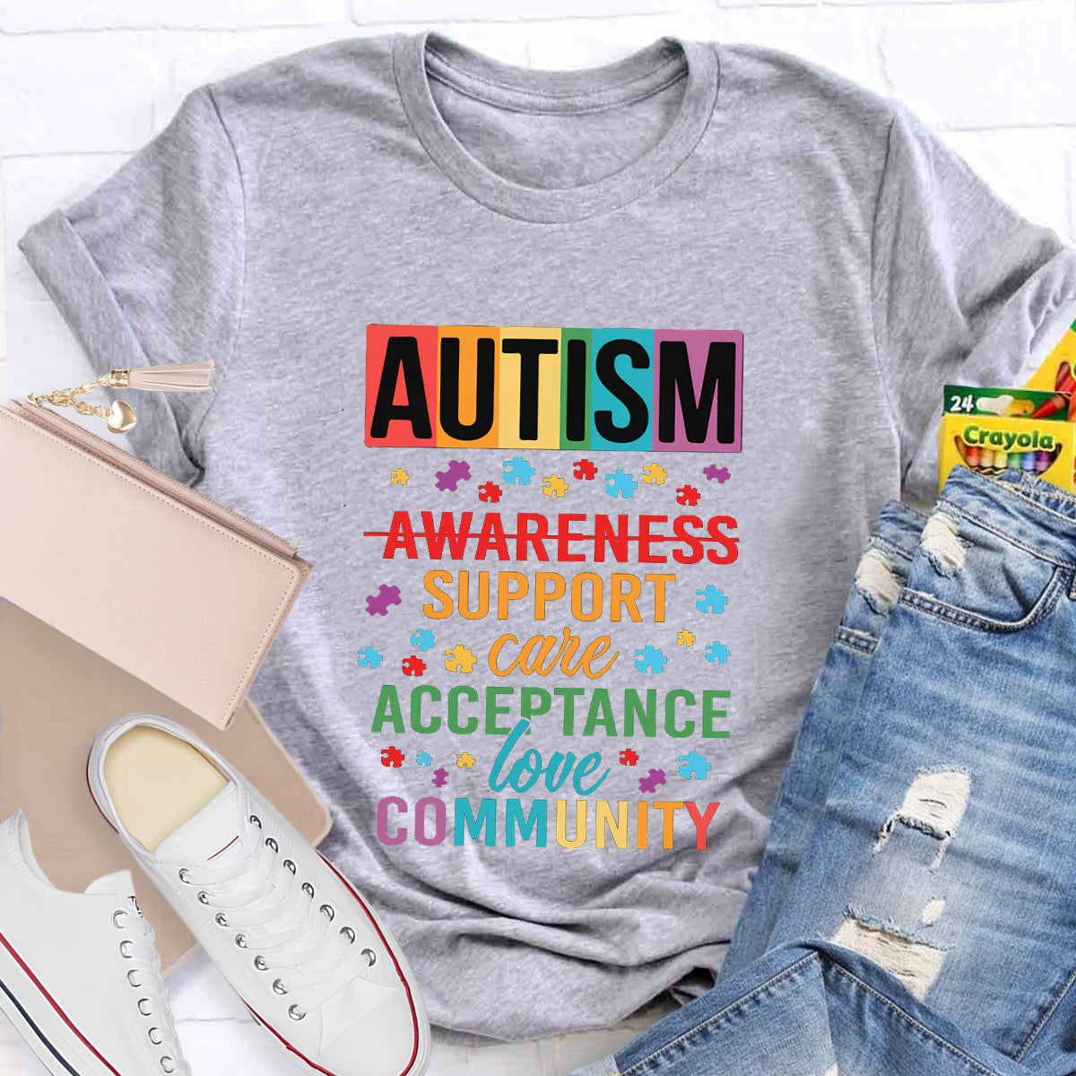 Autism Awareness Support Care Acceptance Love T-Shirt