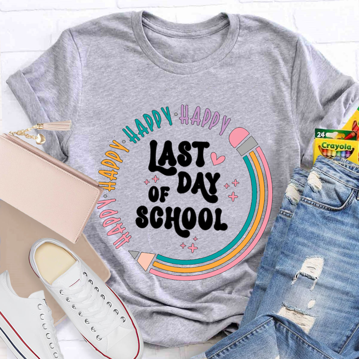 Happy Happy Last Day Of School Pencil Teacher T-Shirt