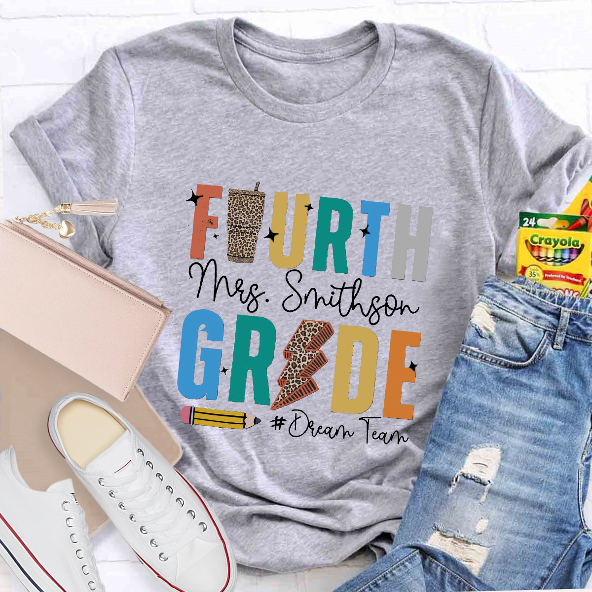 Personalized Grade And Name Leopard Water Cup Teacher T-Shirt