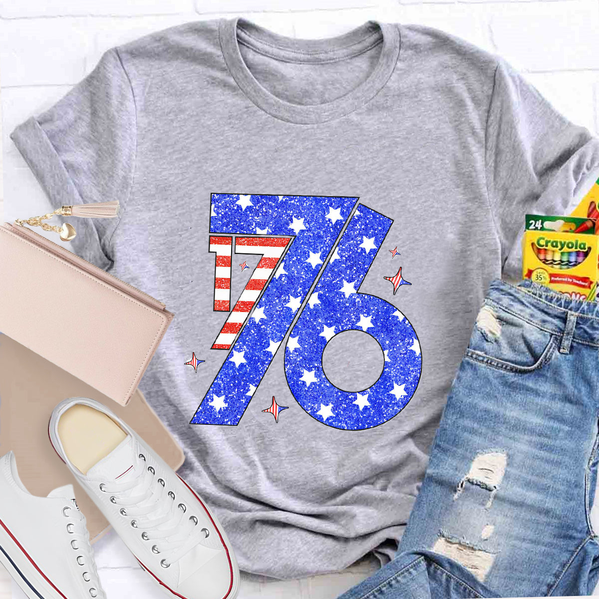 Blue Red White 1776 Teacher T-Shirt