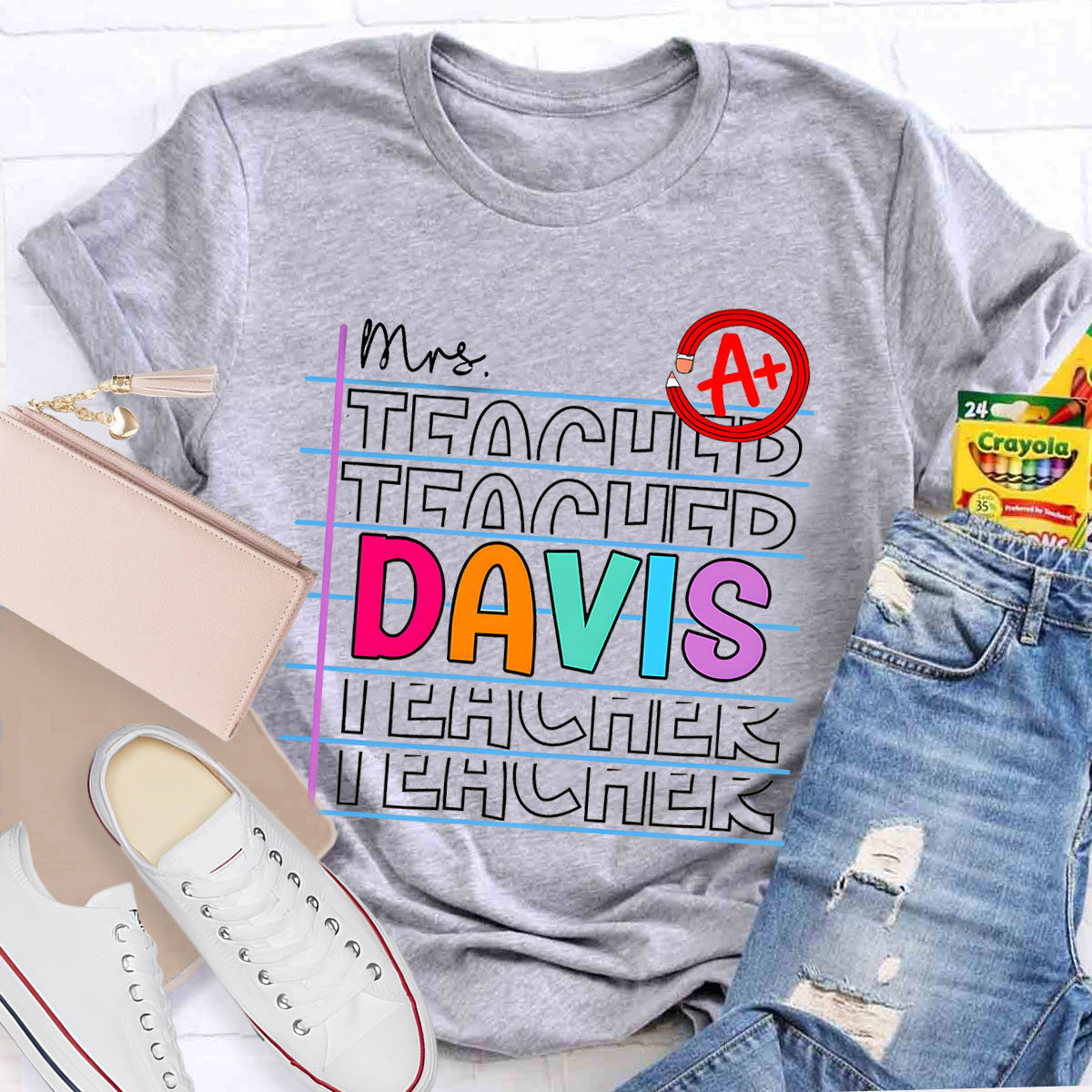 Personalized Name Colorful Letters Teacher T-Shirt